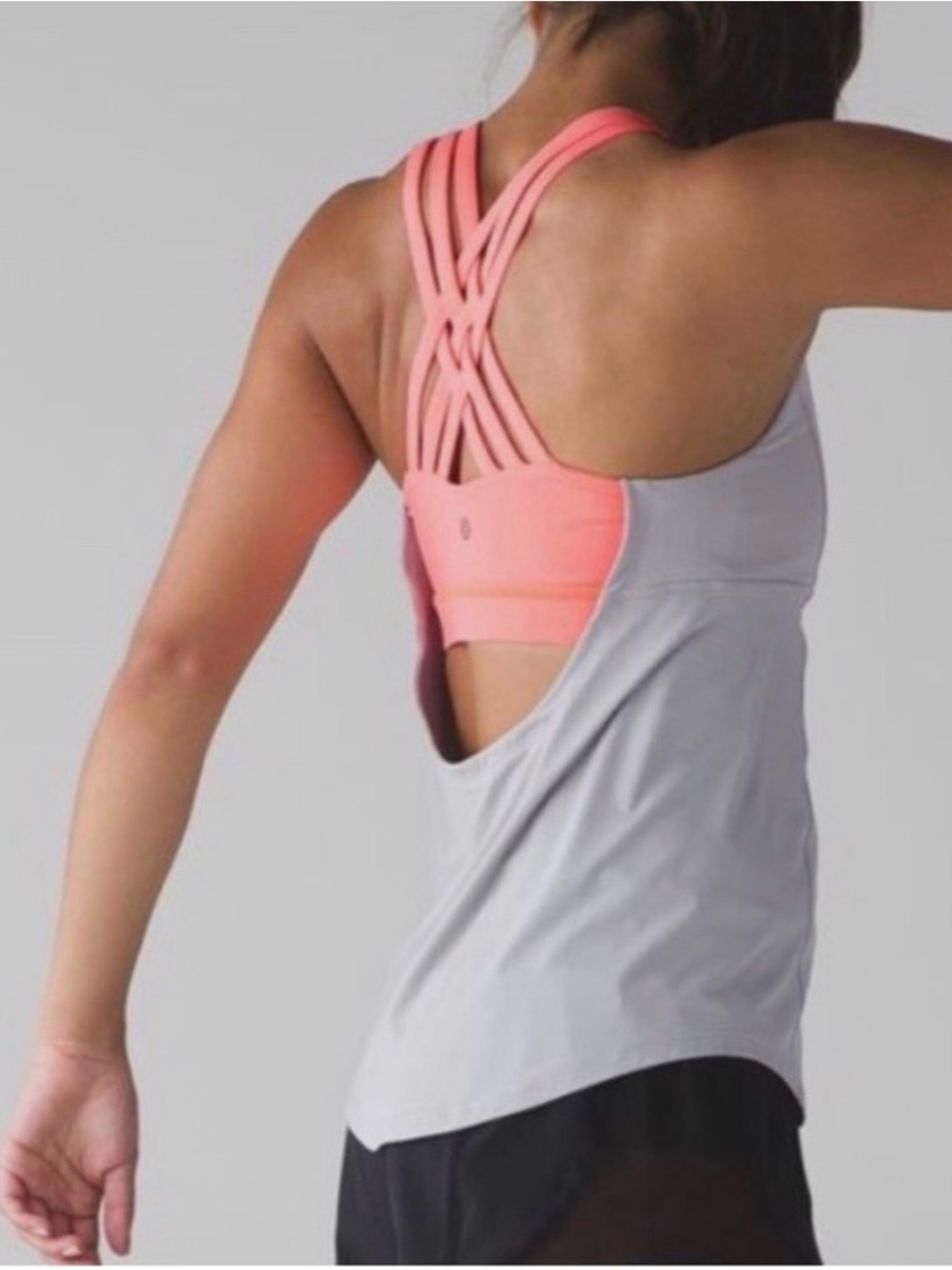 lululemon athletica Light Gray Tank with Built-in Coral Pink Strappy Sports Bra